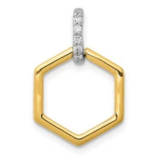 14k Two-Tone Gold 1/20 carat Diamond Fancy Hexagon Pendant 0.95g