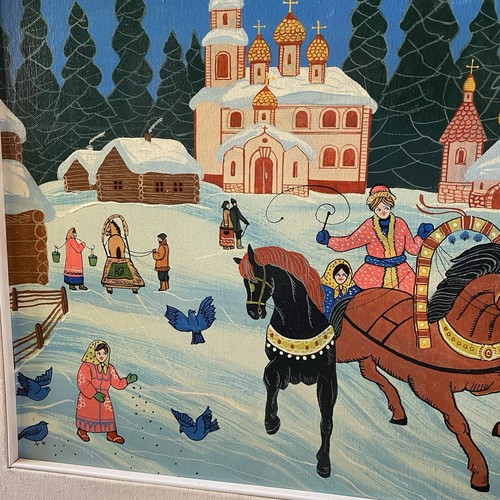 Vintage Luba Simansky Oil Painting Canvas Naive Folk Art Rome Framed Russian - Picture 4 of 22