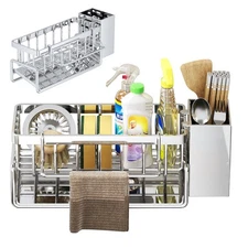 Kitchen Sink Caddy Organizer Sponge Holder with Self Drain Dish Soap Rack