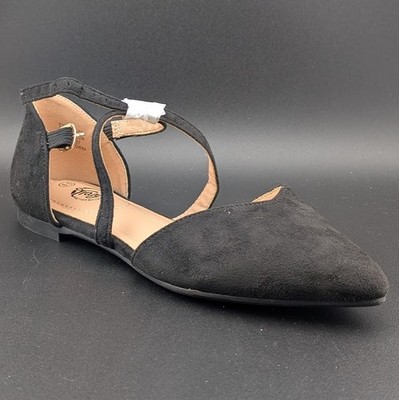 Womens Size 6.5 D'Orsay Dress Flat Ankle Strap and Low Pancake Heel Black Nubuck