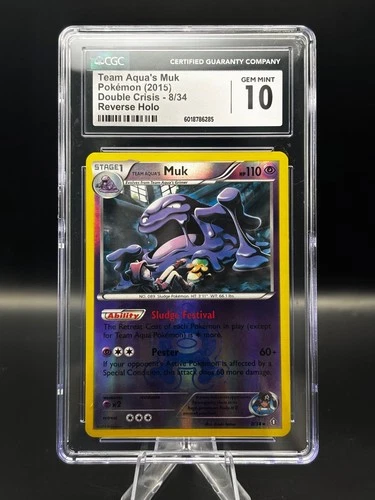 TEAM AQUA'S MUK [POP 2] DOUBLE CRISIS REVERSE HOLO #8 CGC 10 PSA