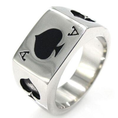 Vintage Poker Black Spade Ace Ring Stainless Steel Men's Biker Lucky Amulet Ring