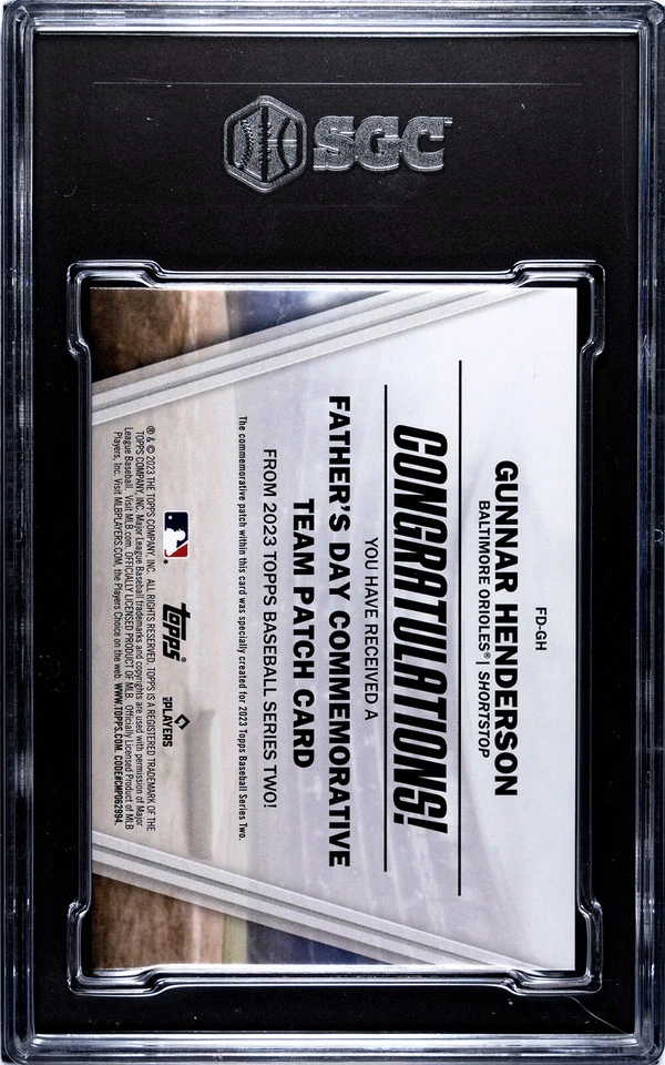 2023 Topps Father's Day Commemorative Team Patch #FD-GH Gunnar Henderson RC SGC - Image 2 of 2