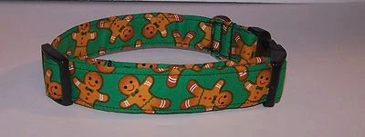 HANDMADE Wet Nose Designs Holiday Gingerbread Man Dog Collar Christmas Green
