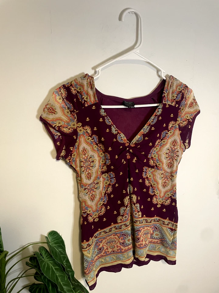 Top forrado geométrico púrpura Nicole by Nicole Miller Y2K talla M Foto 2 de 4