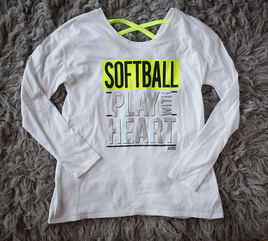 Justice 20 Softball Shirt Active Long Sleeve Top White Lime