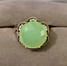 Genuine Green Chalcedony Sterling Silver 925 14K Accents Size 7 Ring