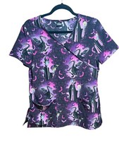 Disney Villains Maleficent Medical Scrub Top Women's Size Small Halloween Spooky