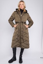 New Women Khaki Diamond Quilted Maxi Hooded Duvet Puffer Coat .uk S M L Xl 2xl