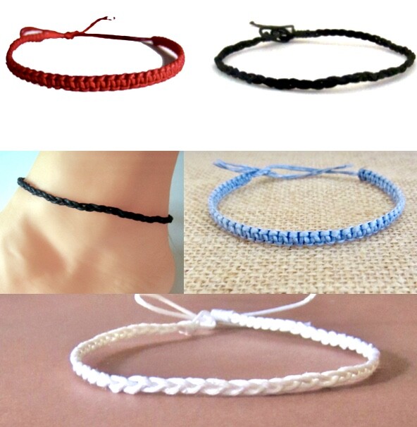BRACELET BLACK CORD STRING ROPE WRISTBAND BRAIDED ADJUST ANKLET BOHO mens women