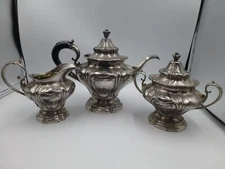 Pairpoint Mfg. Co. USA, Quadruple Plate Teapot, Creamer & Sugar, #378