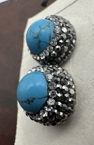 Sterling Silver 925 Turquoise & Crystal Stud Earrings