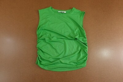 Double Zero Womens Mystical Medium Green Sleeveless Ruched Pullover Tee New