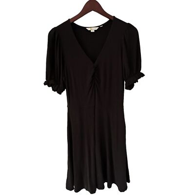 Boden Black Viscose V Neck Puff Sleeves Midi Jersey Dress Size 4R | eBay