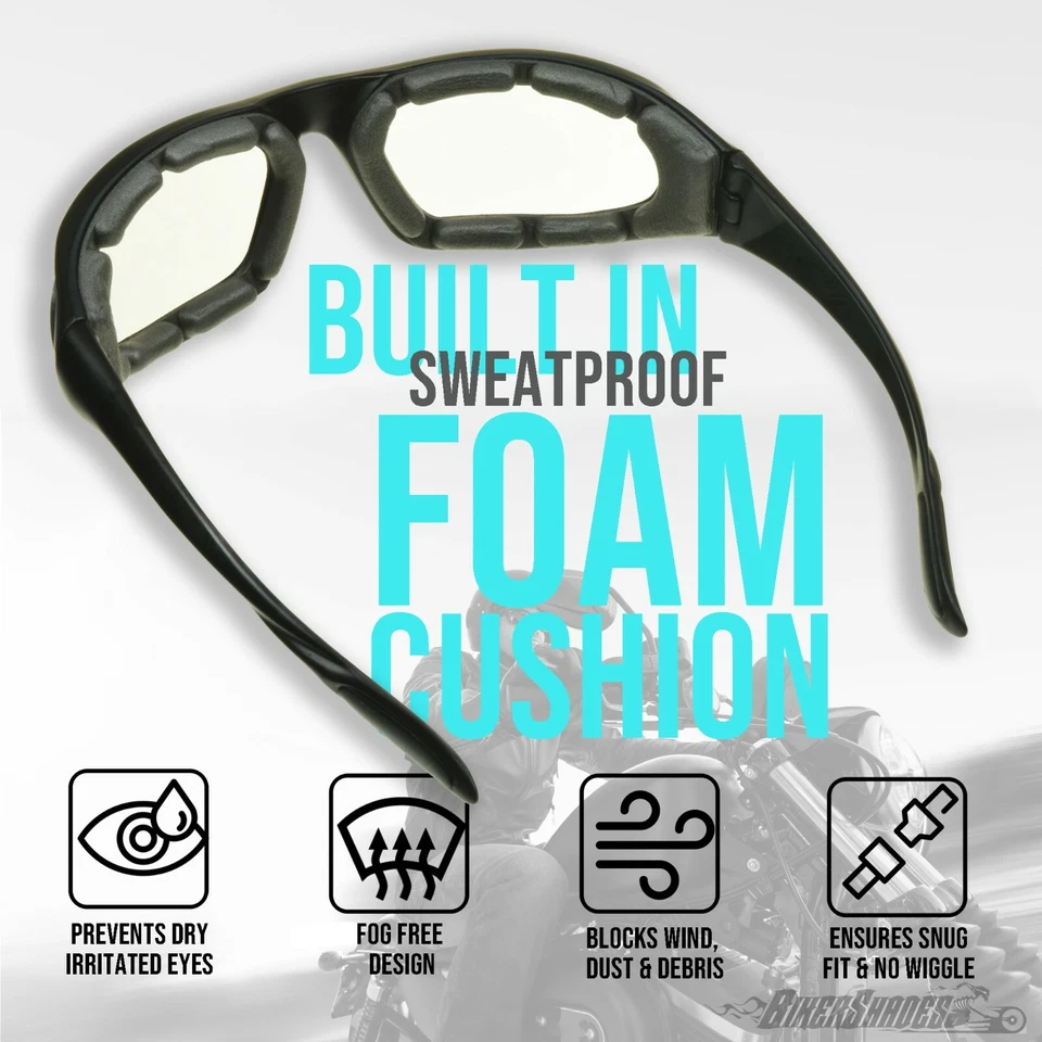 Biker Sunglasses Motorcycle Riding Glasses Foam Padded Blue Orange Red Stripe - Image 3 of 3