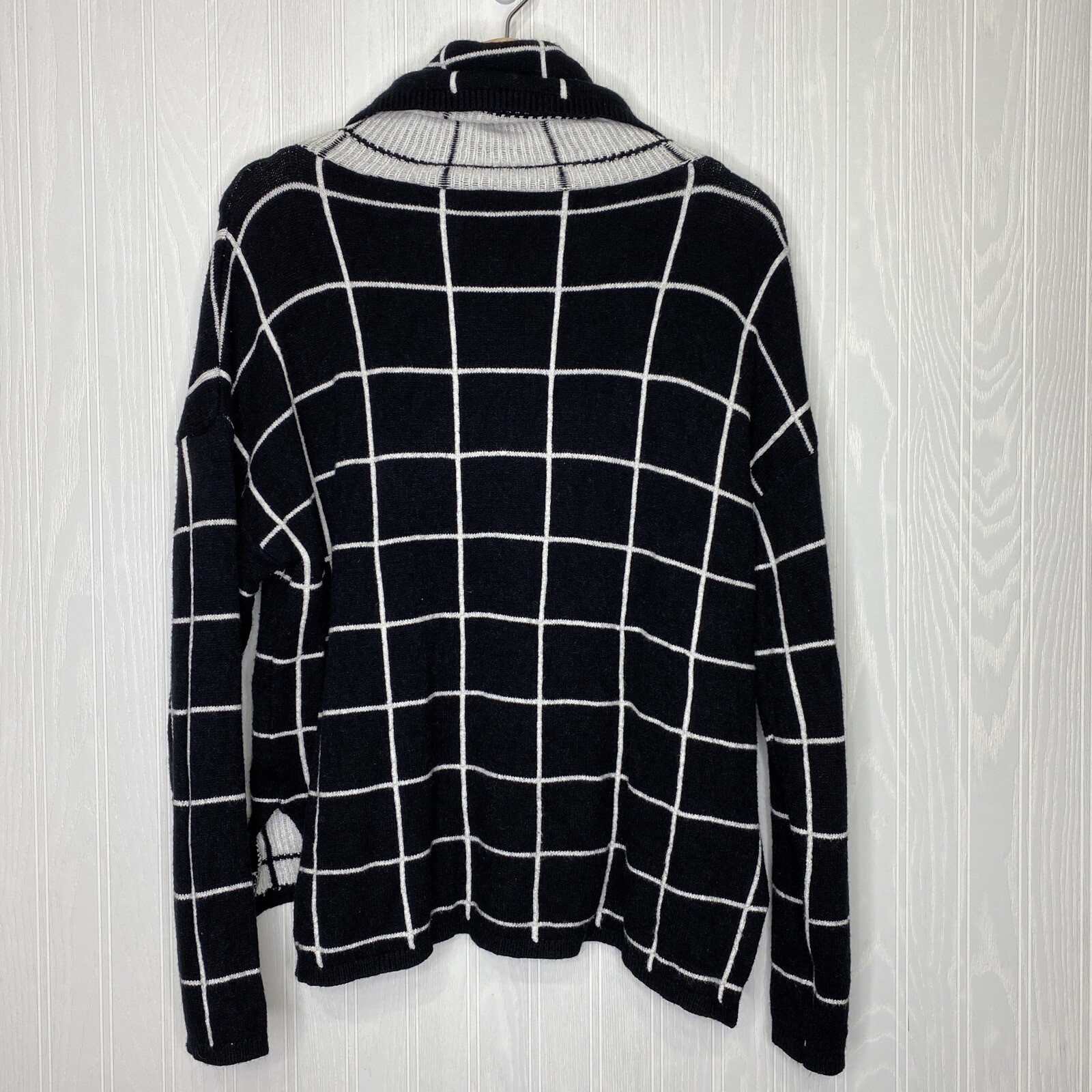 Black/White Windowpane Pullover Turtleneck Sweate… - image 5