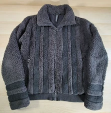 ATHLETA Willow Fleece Sherpa Jacket Womens S Small Black Fuzzy Bomber 599478