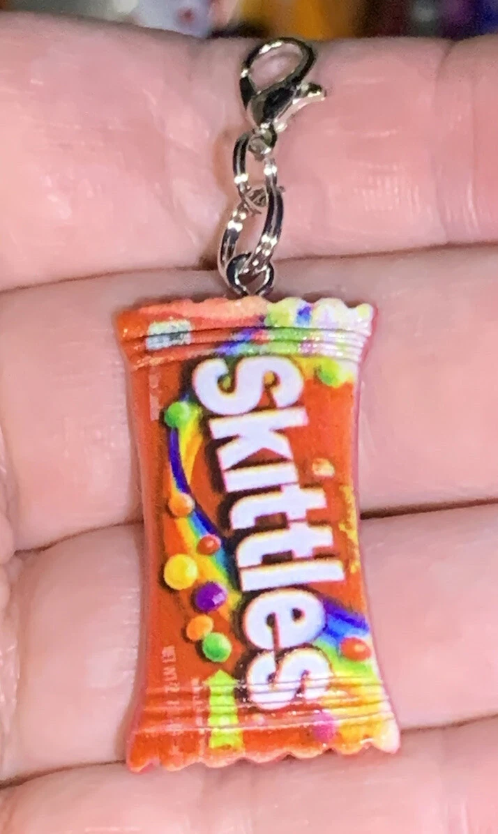 Skittles Mini Candy Bag Charm Zipper Pull Keychain Add On Clip