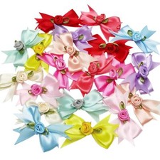 30PCS Assorted of 10 Colors 5CM Satin Ribbon Flowers Bows Appliques Wedding C...