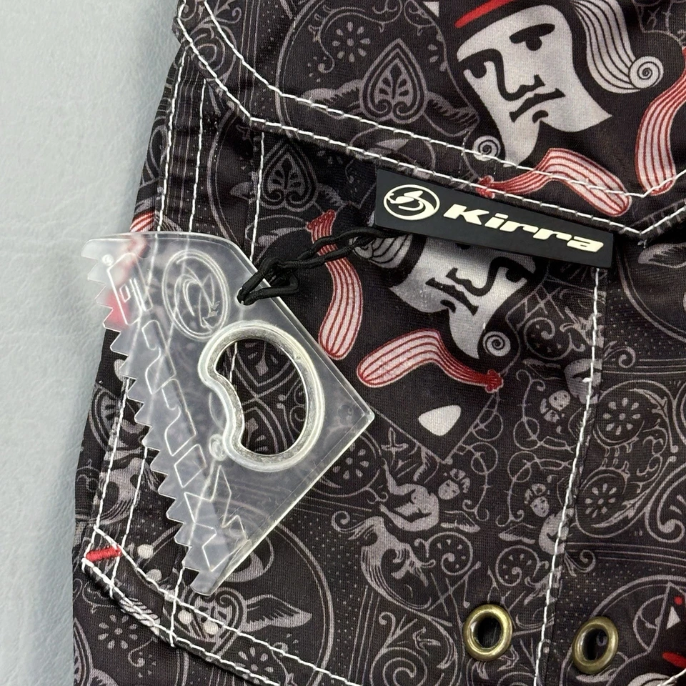 复古 Kirra 板短裤男式 34 灰色黑桃王 AOP 冲浪海滩 Y2K — 第 4/4 张图片