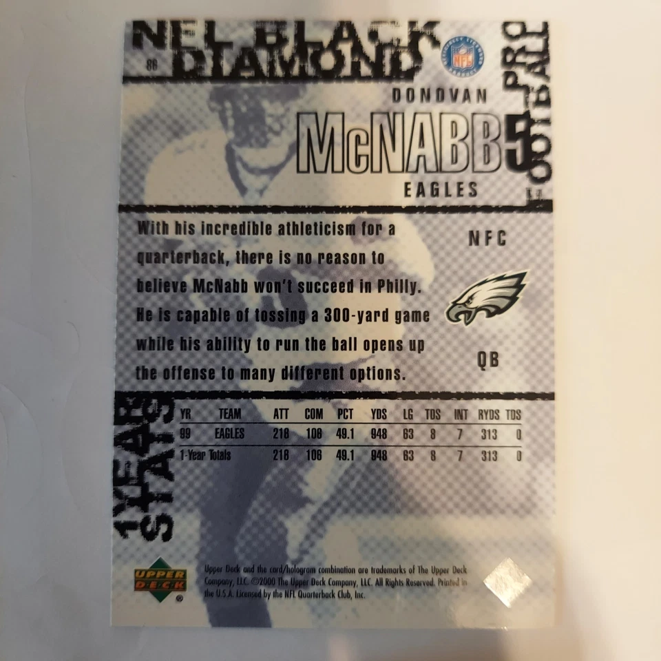 2000 Upper Deck Black Diamond - Donovan McNabb #86 - Image 2 of 2