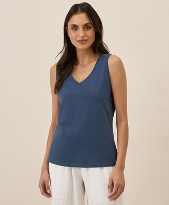 Pact Women's Softspun V-Neck Tank Small French Navy Lightweight Top