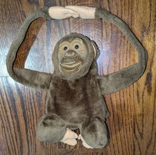 1994 Chimp Hand Puppet Brown 15" Plush Full Body Long Arms Monkey Hosung Vintage