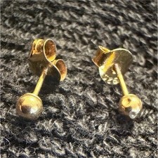14K Gold Ball Stud Earrings 0.26g Baby Studs One 925 Sterling Silver Back