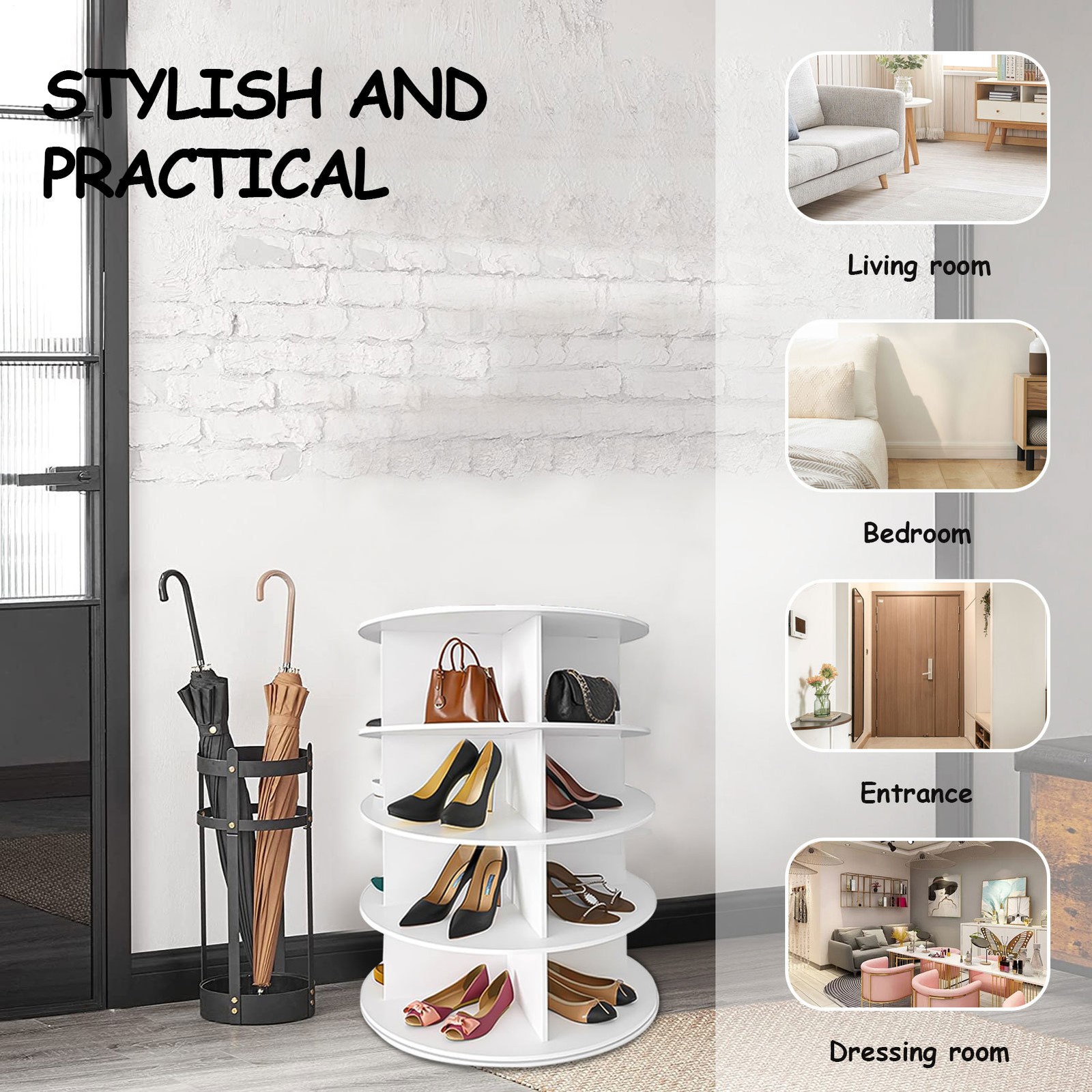 4 Tier Rotating Shoe Rack Tower, Free Standing 360° Shoe organizer Lazy Susan