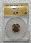 1955-D Lincoln Wheat Cent, Anacs Graded MS64 RB, Beautiful Coin