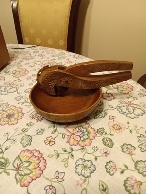 Vintage Nussknacker & Schale Holz handgeschnitzt Kerbschnitzerei Volkskunst