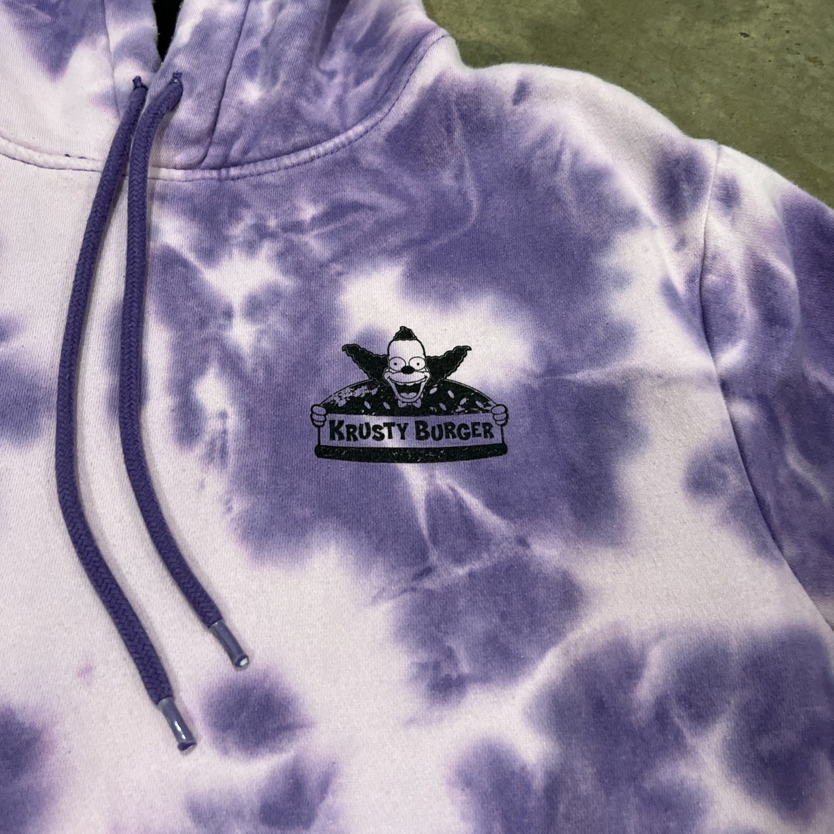 Krusty Burger The Simpsons Hoodie H&M Small Purple Tie Dye Fleece