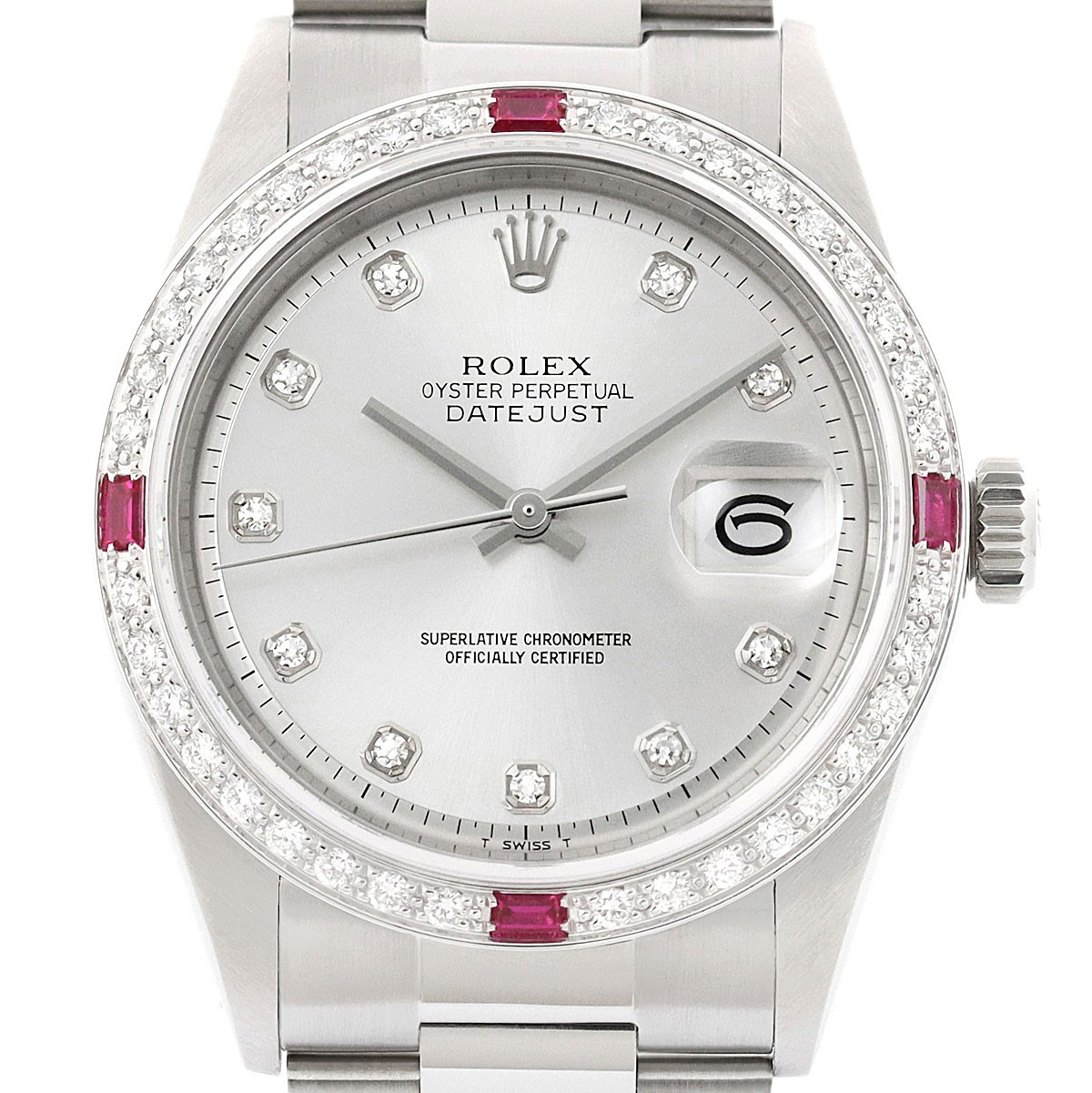 Rolex Datejust Silver Diamond Ruby Bezel