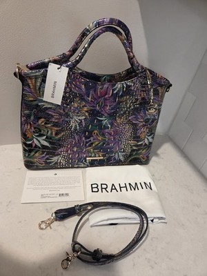 NWT Brahmin Elaine Visionary Purple Floral Satchel Double Handles Zip Dustbag 