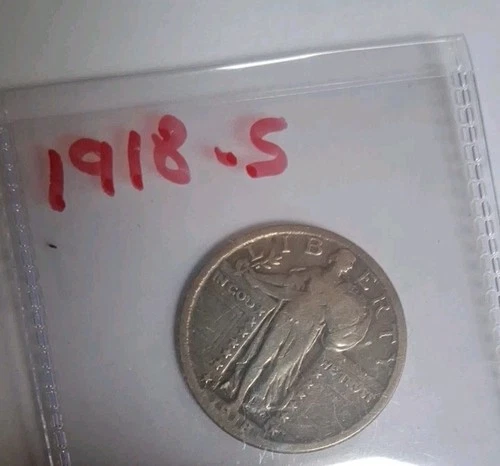 1918-S Standing Liberty Quarter.  90% Silver.  See photos for coin's condition.