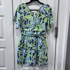 Lilly Pulitzer Parigi Knit Skort Romper Size M, Tropical Print, Blue And Green