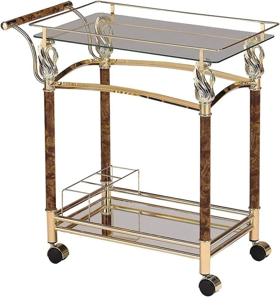 Gold Plated Helmut Serving Cart with Clear Glass Shelves - Image 3 of 4