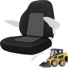 Tractor Seat Cover Black Leather Gray Stitching for Bobcat Kubota Forklift CAT