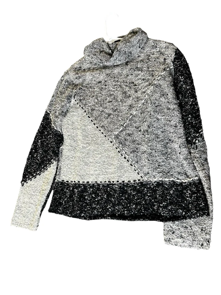 Anthropologie CURIO Boho knit Pullover Sweater Size Large Gray Cowl Turtleneck - Image 3 of 4