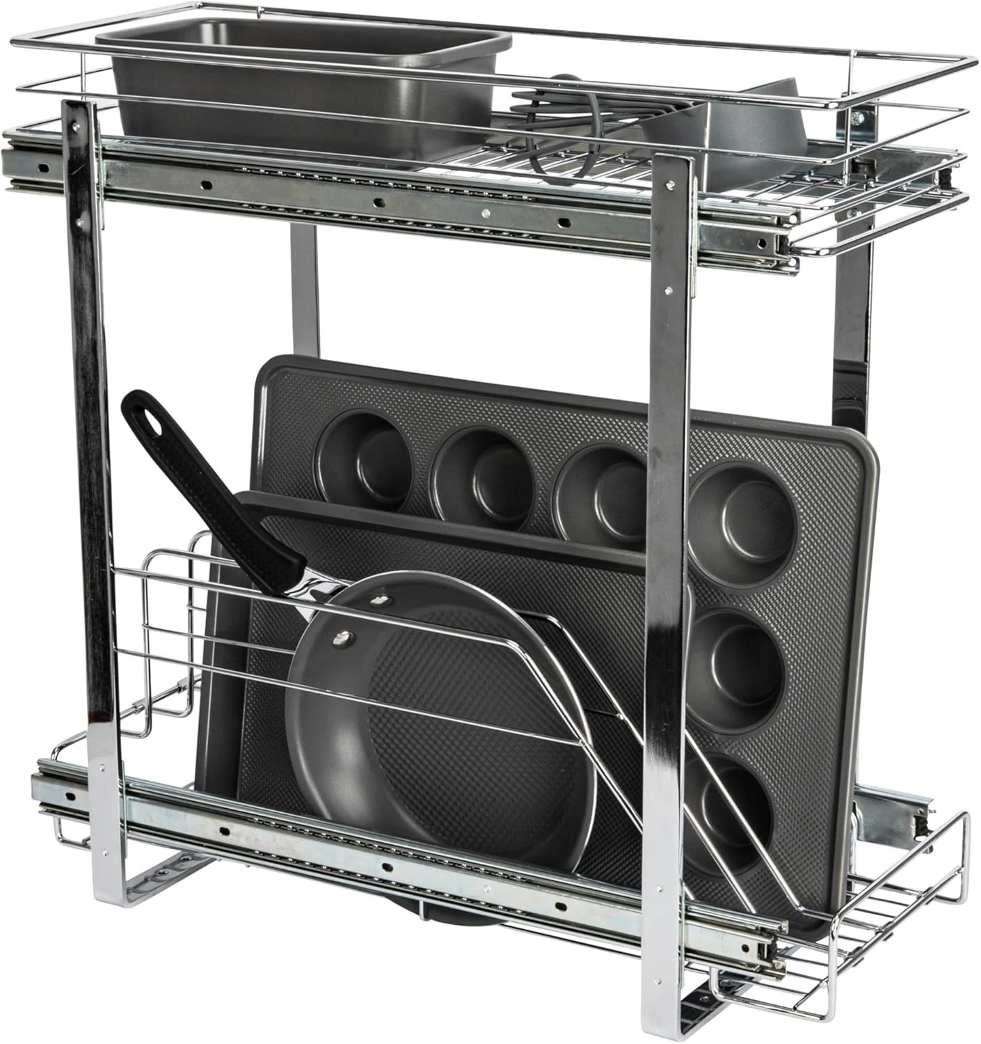 Glidez Multipurpose Pull-Out/Slide-Out Storage Organizer 2-Tier Design Chrome