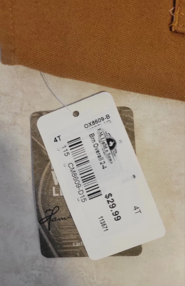 Carhartt ребенка ясельного возраста 4T джинсовой ткани комбинезон нагрудник новый с ярлыками темно стирка регулируемые ремни - Изображение 3 из 4