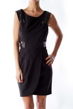 Cynthia Steffe ~ Black Wool Leather & Zipper Trim Shift Party Dress 12 NEW $295
