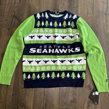 Seattle Seahawks Ugly Christmas Sweater Men XL Green Blue New NFL Football