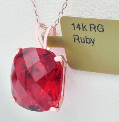 CHECKERBOARD 6.88 Cts RUBY PENDANT 14k ROSE GOLD  - MADE IN USA - New With Tag