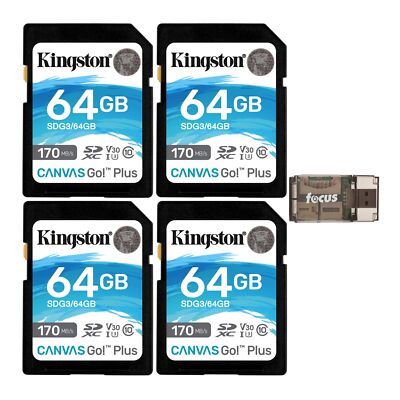 Kingston 64GB SDXC Canvas Go Plus 170MB/s Read Memory Card (SDG3/64GB, 4-Pack) B