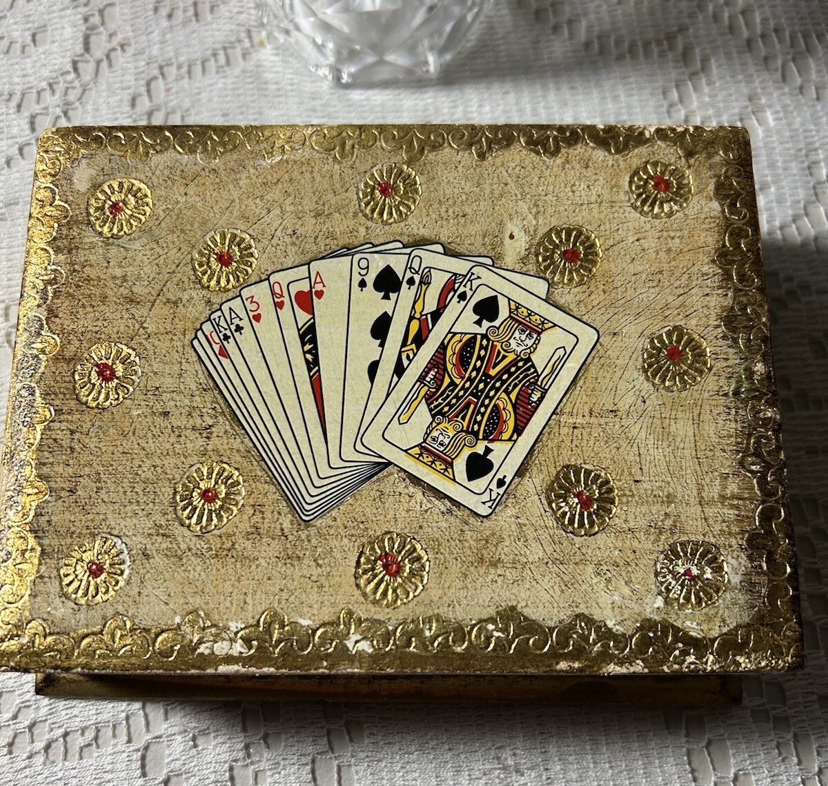 Vintage Florentine Italy Wooden Gold Gilt Playing Cards In Poker