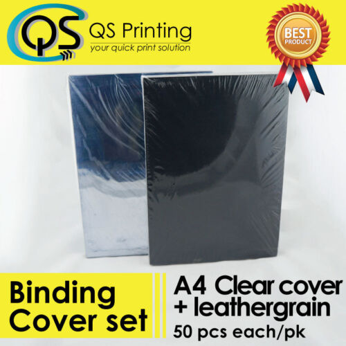 50 sets of 200 micron A4 PVC clear Cover + 230gsm A4 Black Leathergrain Cover - Picture 1 of 1