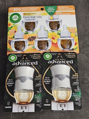 2 Air Wick Advanced Plug Warmer & 5 Pack Of Hawaii Essential Oils Refill New Lot