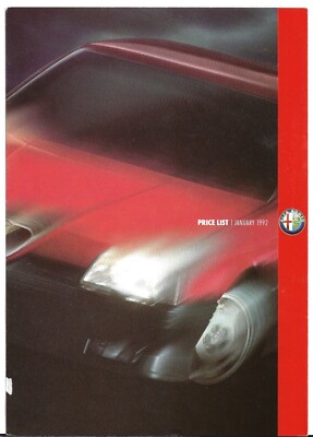 Alfa Romeo Prices & Optional Extras Early-Mid 1992 UK Market Foldout Brochure
