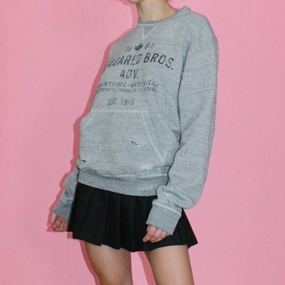 Sudadera para mujer Dsquared2 2014 gris jaspeado gráfico desgastado cuello redondo - Lg Foto 2 de 4